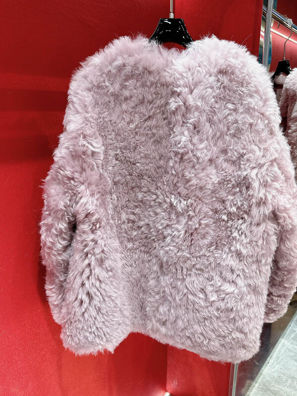 Abrigo de piel con cuello en V, abrigo corto y ajustado, diseño de botonadura única, cálido y cómodo, novedad de invierno 2023, 1120