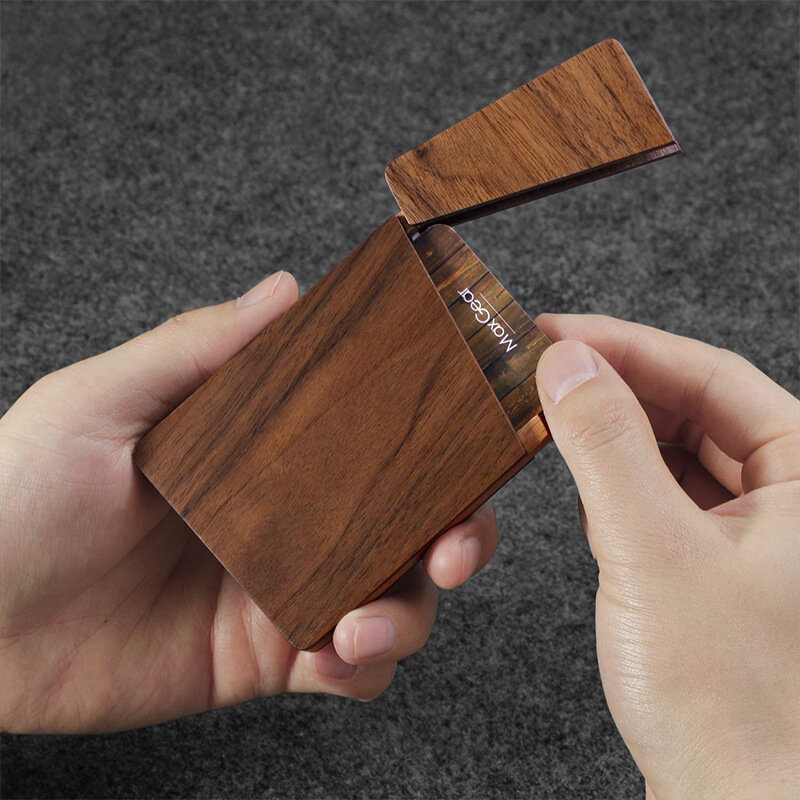Caso de cartão de madeira portátil para homens e mulheres, Presente do negócio do escritório, Suporte de cartão de madeira maciça