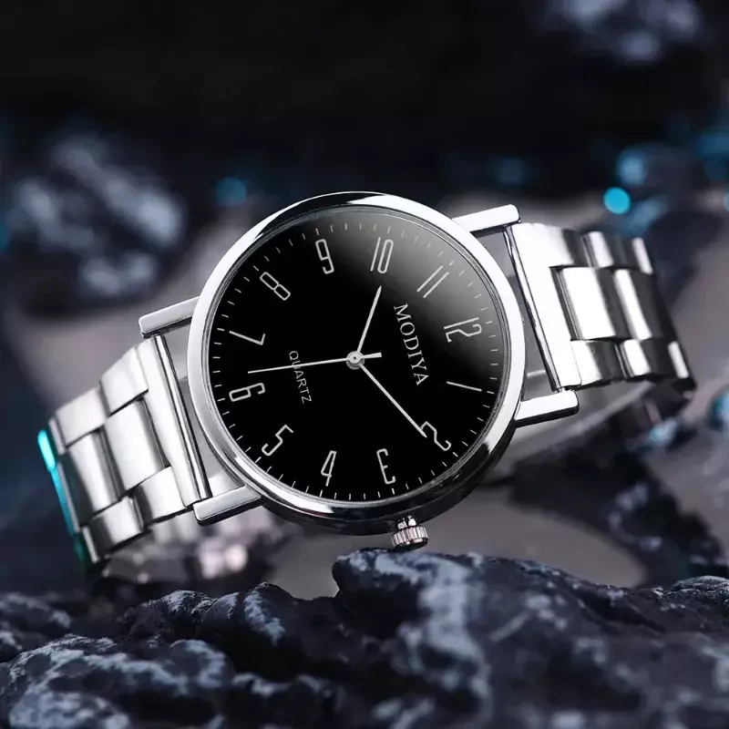 Relógio de quartzo com mostrador numérico masculino, cinto de malha de aço, relógio de luxo, marca casual