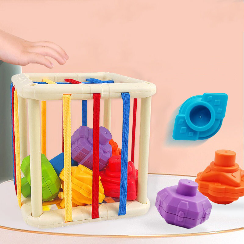 Mainan edukasi belajar bayi Montessori, bentuk warna-warni, permainan penyortiran blok untuk anak-anak, Hadiah 0 12 bulan