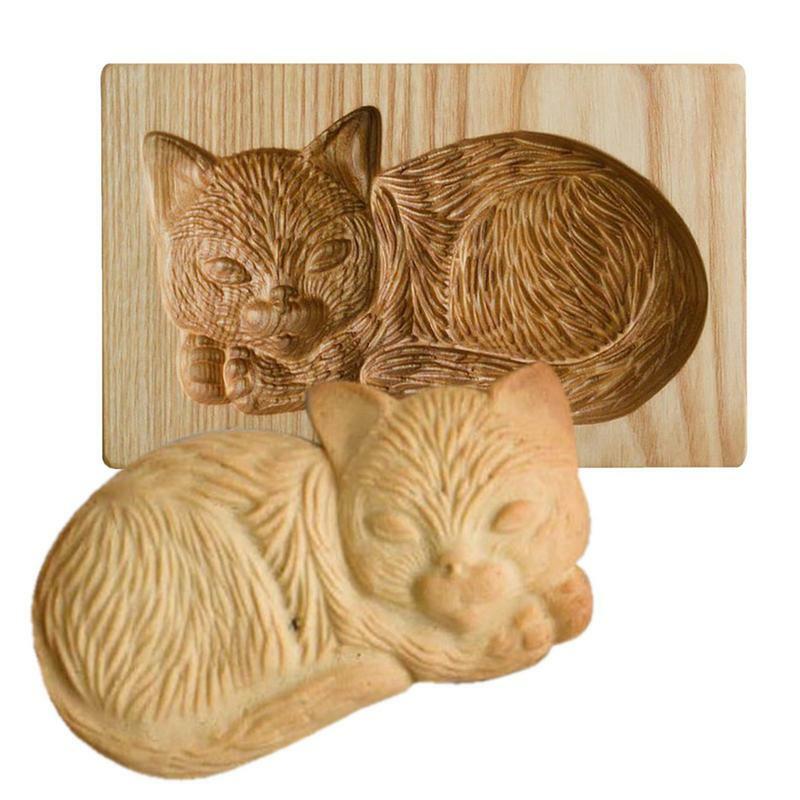 Wooden Cooking Mold For Baking Wooden Cat Biscuits Mold Baking Tool Suitable For Halloween Thanksgiving Christmas Kitchen DIY