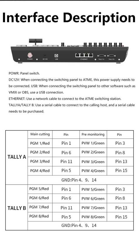 TYST-conmutador de vídeo de TY-K1700HD, Panel de Control de estación de conmutación de guía, compatible con Control BMD ATEM serie 1 M/E y Software Vmix