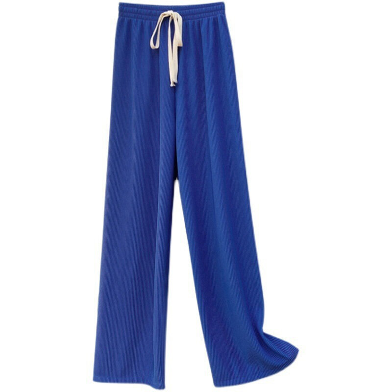ชุดลำลองผ้าไอซ์ซิลค์สำหรับผู้หญิงกางเกงขาม้าขาตรงเอวสูง, กางเกงขาตรงทรงหลวมสำหรับฤดูร้อน2024