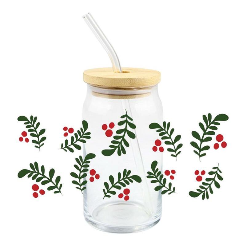 UV DTF naklejka transferowa na kubek na Boże Narodzenie etykiety szklane filiżanki do kawy wodoodporne Logo do butelek szklanych kubków Y2H9