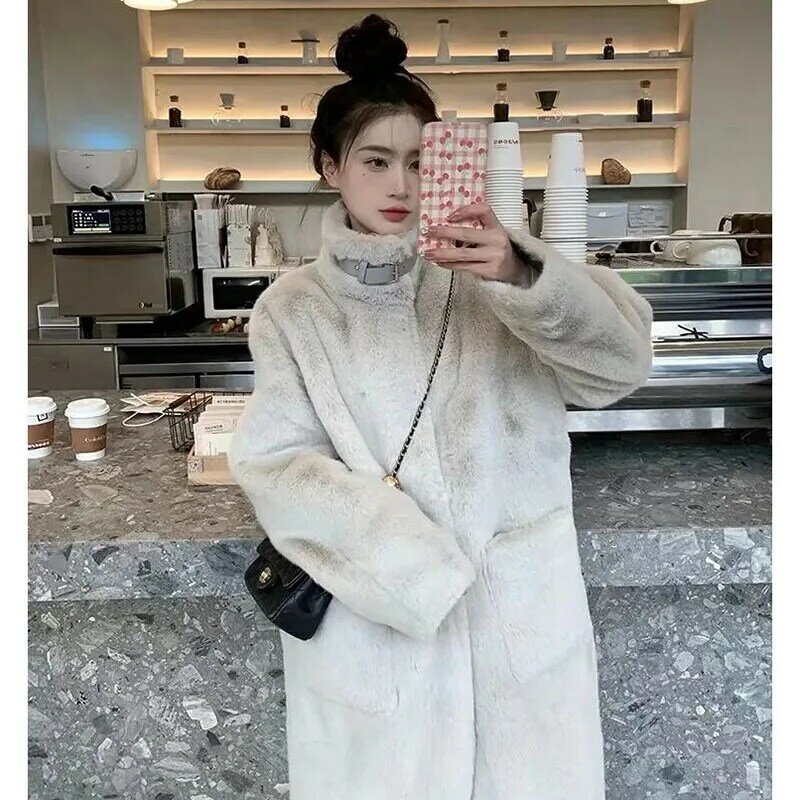 Abrigo de piel de visón de imitación integrada para mujer, abrigo grueso, medio, coreano, otoño e invierno, nuevo, 2023