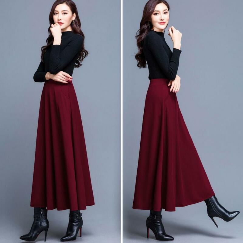 Long Skirt  Slim Fit   Midi Skirt Lady Solid Color High Waist A-Line Long Skirt