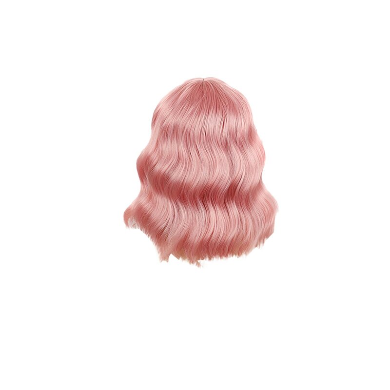 Peruka damska z krótkimi włosami modne kręcone włosy różowe imitacja głowy z falą i wysokim temperaturą jedwabne nakrycie głowy
