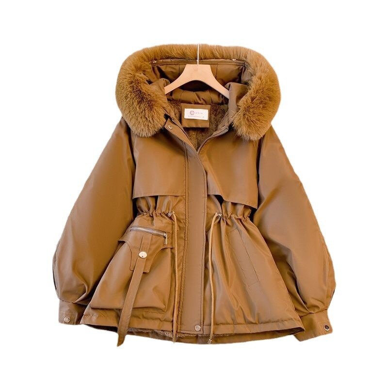Winter Jacket for Women 2023 New Fur Collar Long Sleeve Drawstring Hooded Parka Ladies Thicken Warm Fleece Snow Wear Overcoat