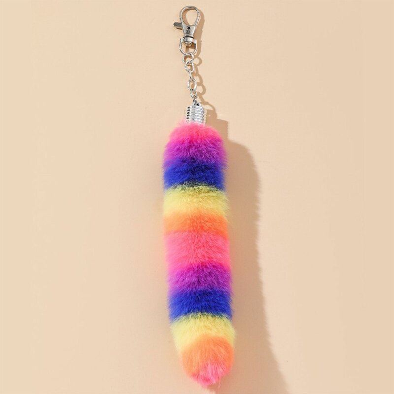 Rainbow Tail กระเป๋าเป้สะพายหลังจี้ Plush Furry Furs พวงกุญแจตกแต่งกระเป๋าถือแขวนเครื่องประดับน่ารักอุปกรณ์เสริมของขวัญหญิง