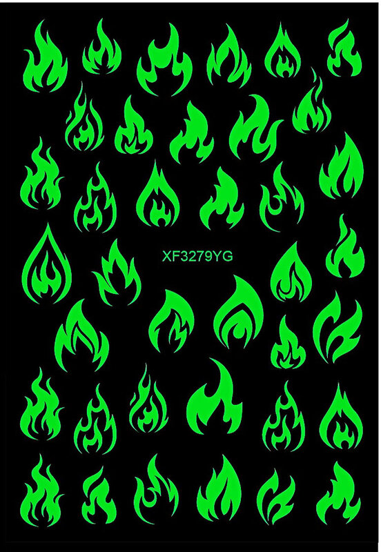 1 Sheet Glow in the Dark Nail Art Sticker Snowflakes Flame Old English Alphabet Pentagram Butterfly Line Heart Star Leaf Decals