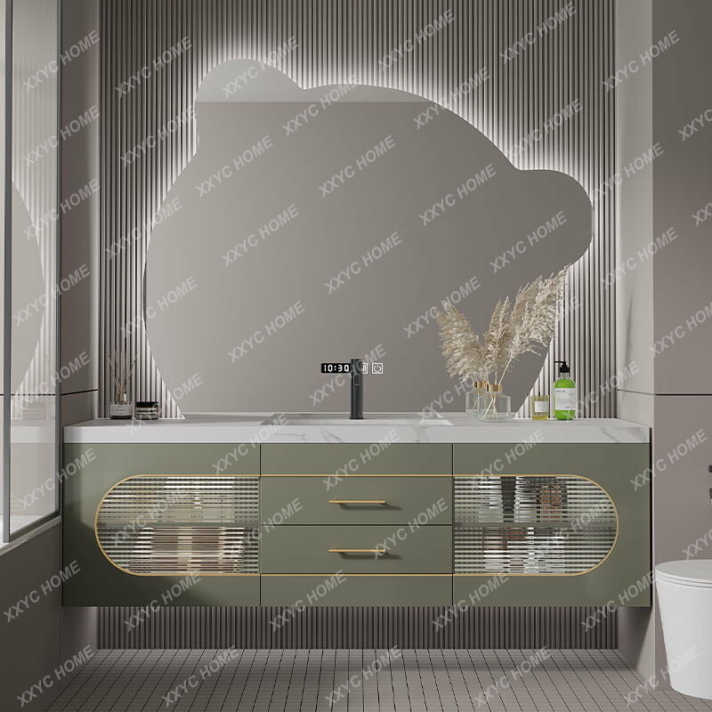 INS Style 2022 Modern Light Luxury Simple Smart Mirror Oak Wash Basin Cabinet Combination
