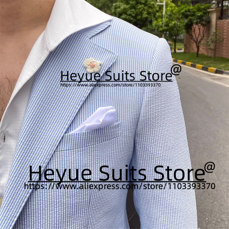 Casual Summer Cool Stripe Men Suits Tailor Made Slim Fit Fashion Groom Tuxedos Prom Party 2Pieces Sets terno masculinos completo