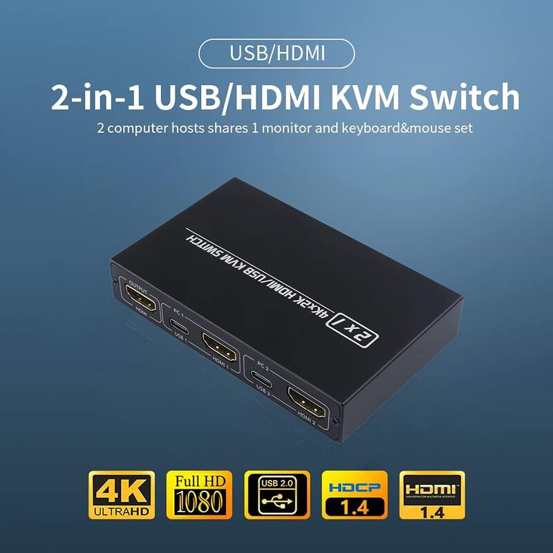 Hot 4KX2K KVM pemisah sakelar, 2-Port HDTV USB Plug And Play untuk Monitor Keyboard dan Mouse adaptif HDCP Printer 30HZ