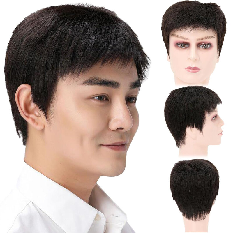 Короткий парик для мужчин, модные красивые удобные дышащие парики из человеческих волос без клея для повседневного использования