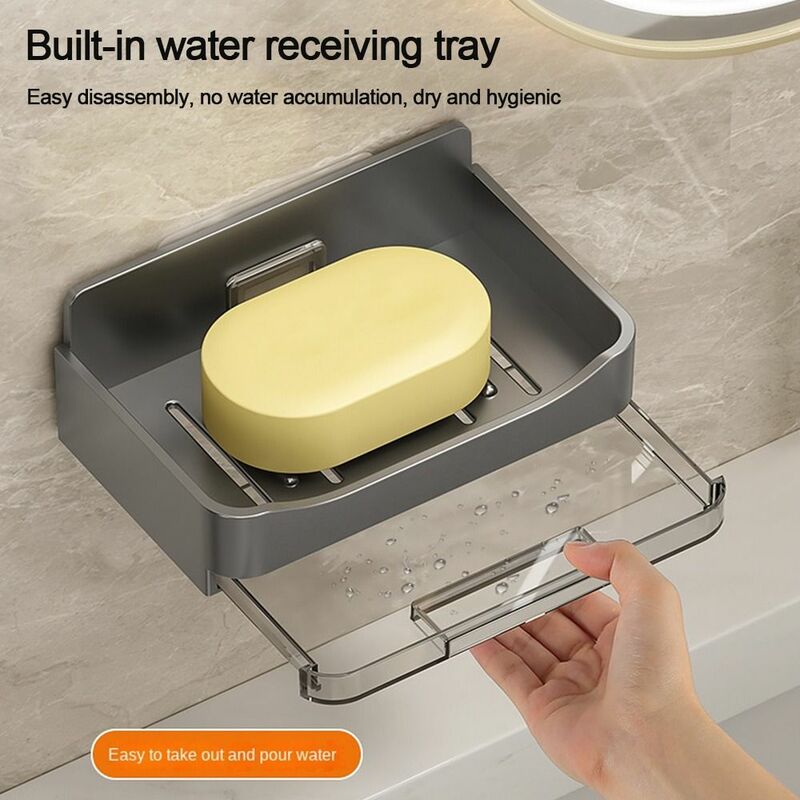 Wall Mounted Soap Dish Fashion ABS Drainable Storage Rack Soap Container Tray Bathroom Kitchen Sink Organizer