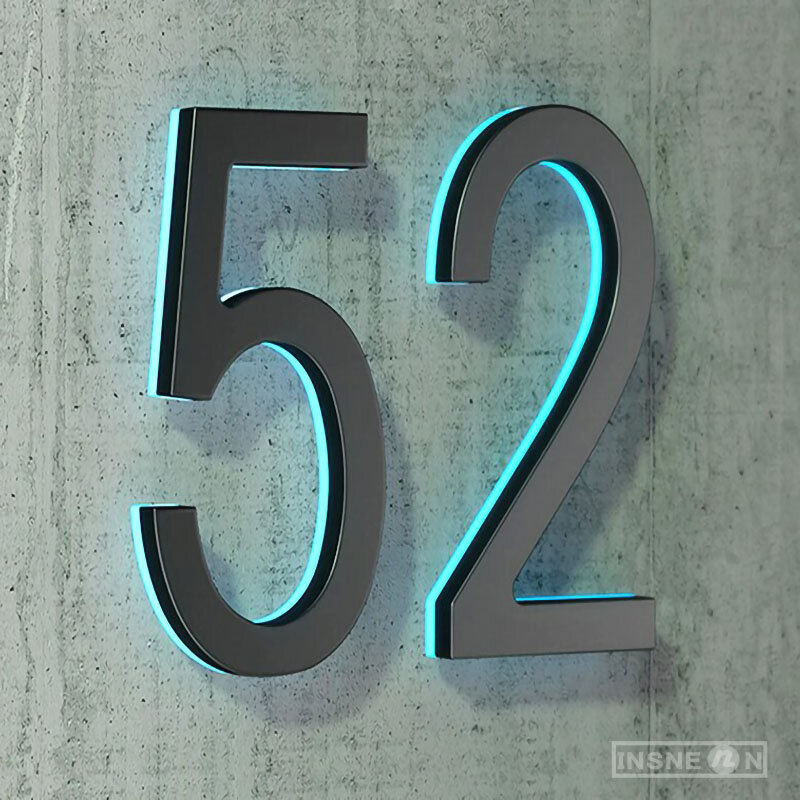 Aço inoxidável LED House Number Light, Metal Door Number Sign, Outdoor Door Marker, Waterproof iluminado Letter Sign Logo