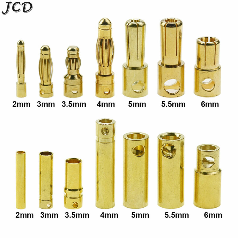 JCD 1 pz ottone placcato oro 2mm 3mm 3.5mm 4mm 5mm 5.5mm 6mm connettore a Banana spina Bullet maschio femmina ESC Lipo RC spina della batteria