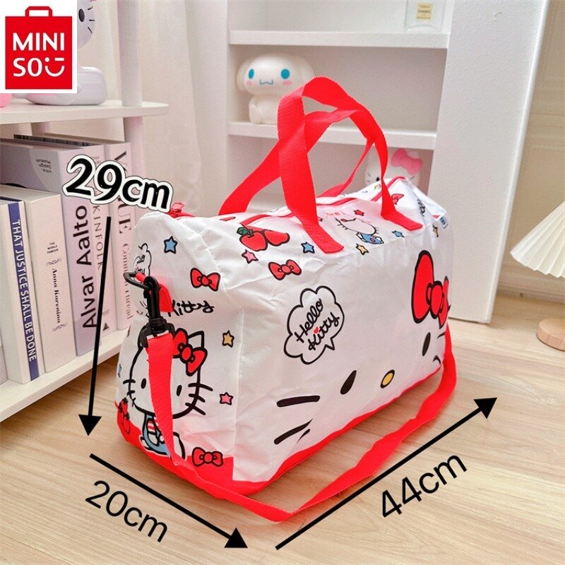 MINISO Sanrio Hello Kitty Kuromi dicetak tas Travel lipat penyimpanan bagasi siswa tas tangan kapasitas besar portabel