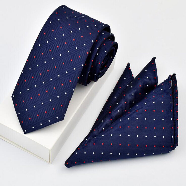 Set di cravatte e fazzoletti da uomo Slim Plaid Dot da 6CM per ufficio Business Wedding Fashion cravatta fazzoletto da taschino senza scatola