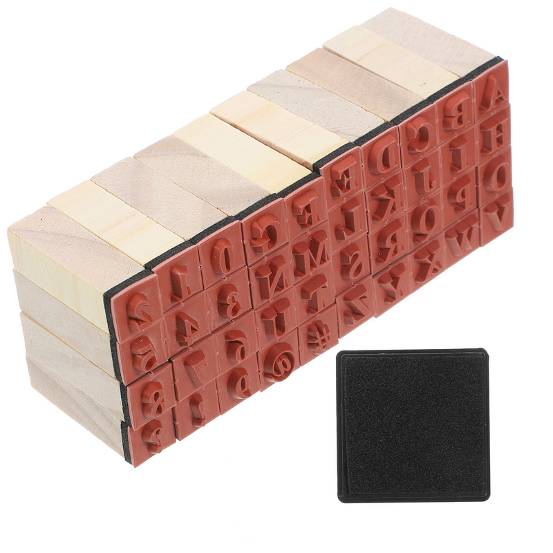 แสตมป์ตัวอักษรและตัวเลข40ชิ้นอุปกรณ์บันทึกสมุดไดอารี่แสตมป์ตัวอักษรสมุดติดรูปขนาดเล็กทำจากไม้