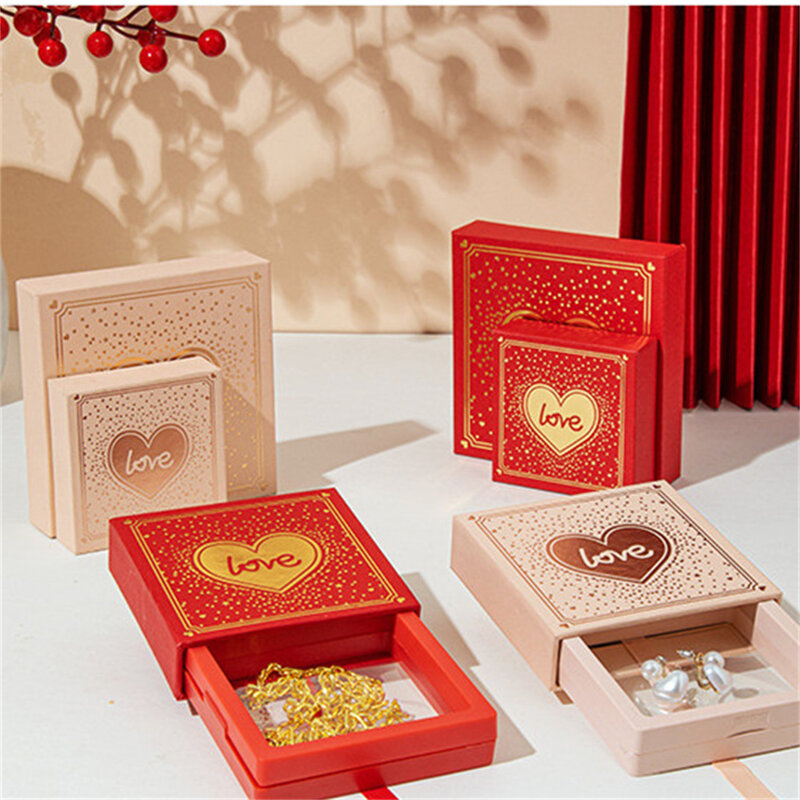 San valentino amore scatola di imballaggio di gioielli cassetto estraibile caso anello orecchini braccialetto collana organizzatore regalo cartone