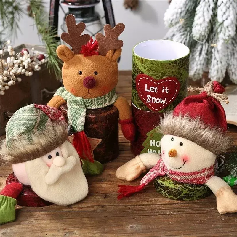กล่องของขวัญซานตาคลอสของตกแต่งตุ๊กตาการ์ตูนสำหรับเด็กกระปุก Apple รูปซานตาคลอสปีใหม่แบบ DIY