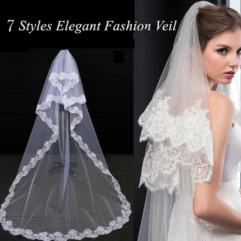 7 أنماط بسيطة أنيقة الأبيض البيج قصيرة الحجاب الزفاف جميلة العروس للزواج الزفاف الإكسسوارات رائجة البيع