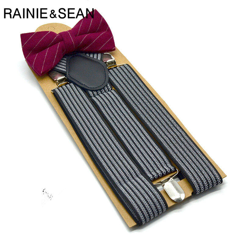 RAINIE SEAN Suspendersผู้ชายสีเทาลายMens Suspendersวงเล็บสำหรับกางเกงVintage Vintageเสื้อกางเกง3.5ซม.120ซม.