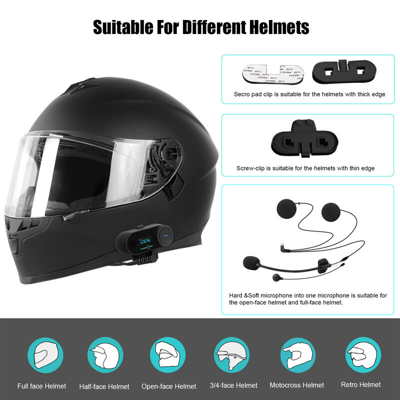 FreedConn T Com Sc Bluetooth Motorcycle Intercom Helmet Headset BT 5.0 Wireless Group headphones Music FM radio commutator