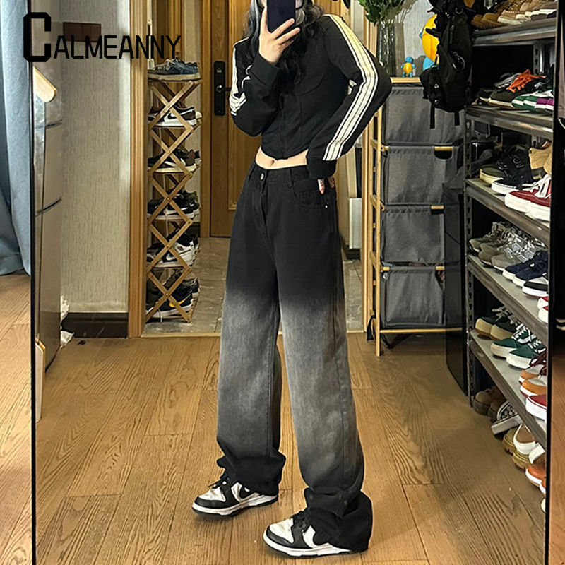 Женские джинсы корейский стиль Повседневная Свободная винтажная уличная одежда Y2K новый стиль прямые широкие штаны с высокой талией джинсовые брюки трендовые
