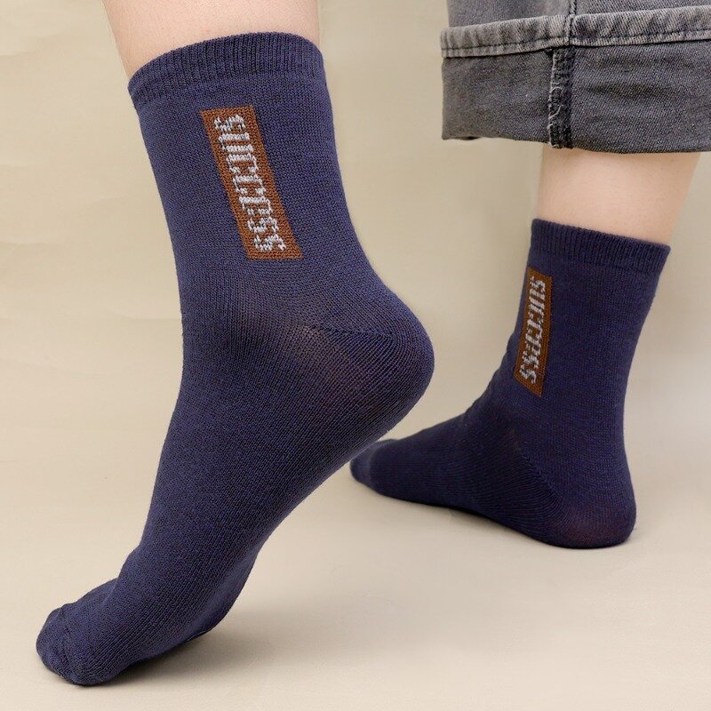 Men Socks Polyester Cotton Middle Tube Socks Autumn Winter Thicken Solid Color Breathable Sweat Absorbent Business Men Socks