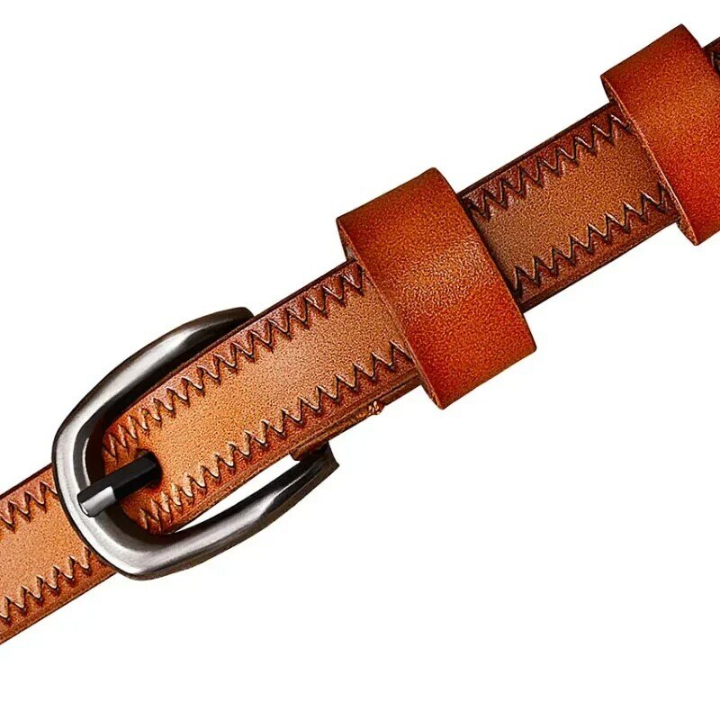Cinturón estrecho de cuero genuino para mujer, cinturón de moda con hebilla de Pin, 1,35 cm de ancho, para Vaqueros, vestido