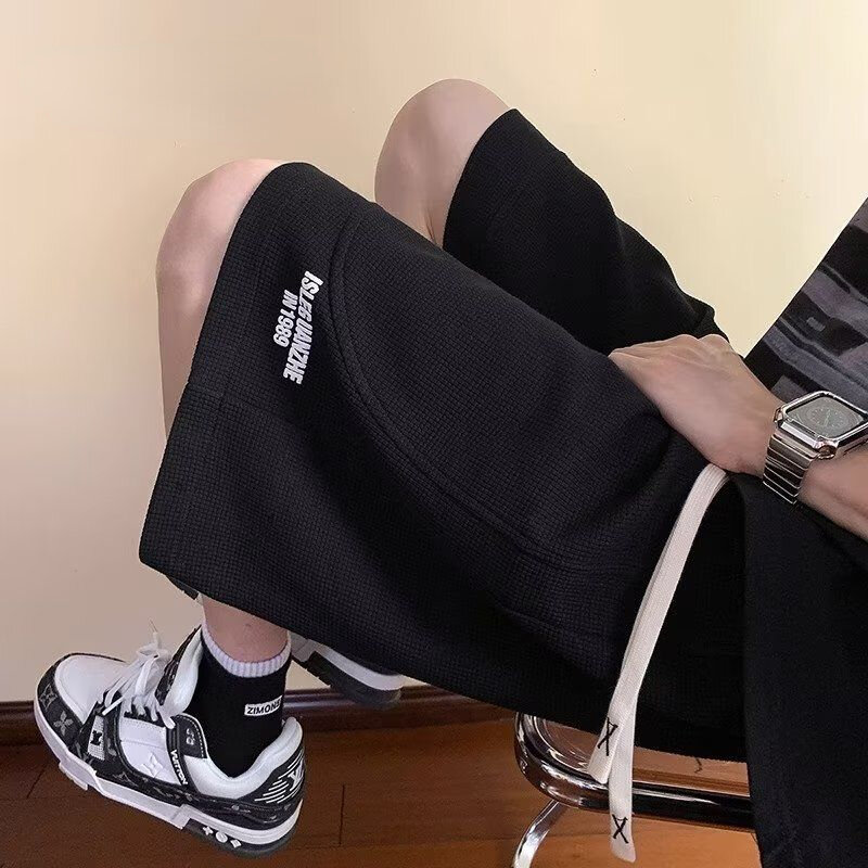Personalidade coreana masculina, shorts simples, funcionais, calças de 5 pontos, casual, street, hip-hop, esportivo, fino, y2k, jovem, verão