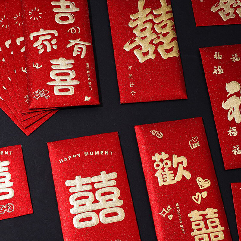 6PCS Wedding Red Envelope New Year's Best Wish Lucky Money Pocket Traditional Chinese Red Envelopes Hongbao