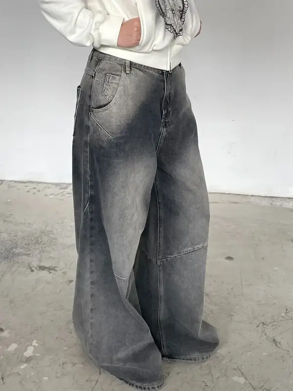 2023 Trendy New Harajuku Style Jeans larghi lavati Distressed Unisex Street Fashion Jeans a vita alta pantaloni dritti a gamba larga