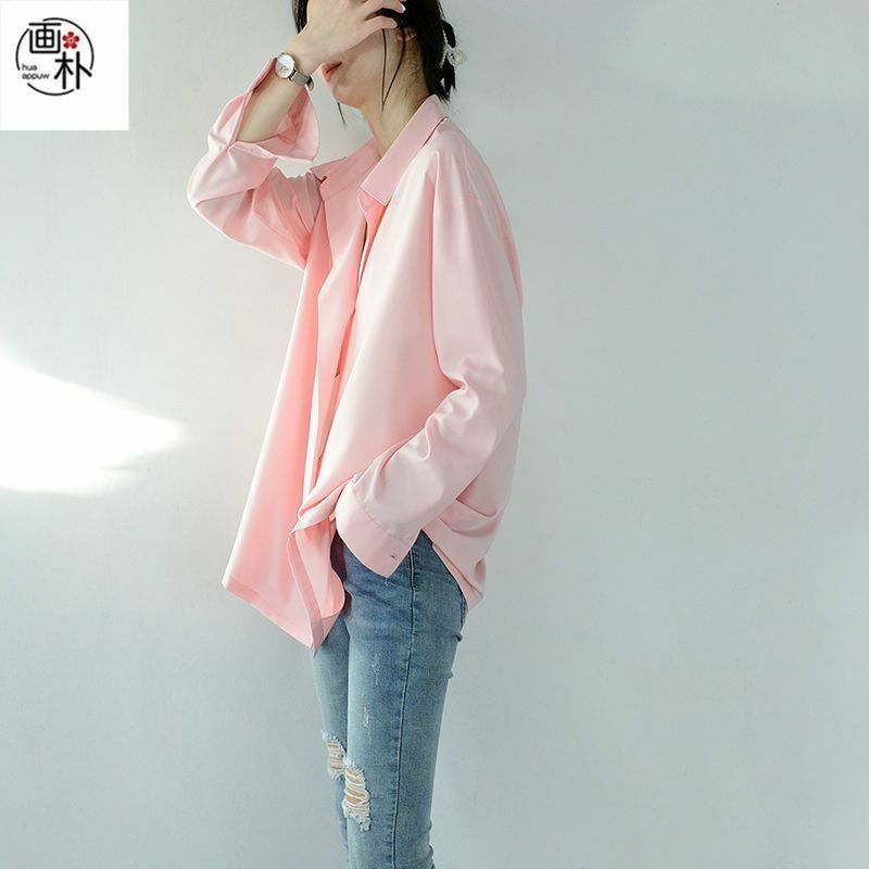 Camiseta Rosa minimalista con botones para mujer, Top holgado de manga larga, A la moda, novedad de primavera, 2024