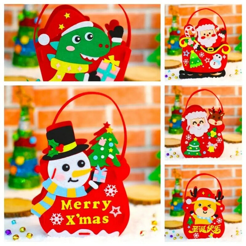 DIY Felt Christmas Tree Bag Santa Claus  For Children Kindergarten Crafts Snowman Educational Toys Decoration Best Gifts