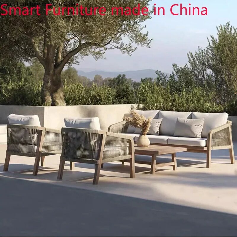 Outdoor terrace teak sofa rattan table chair courtyard garden leisure furniture villa hotel balcony rattan chair