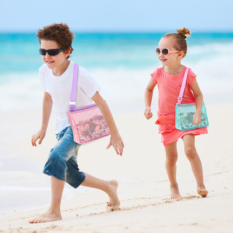 1 buah mainan pantai tas jala anak-anak tas penyimpanan kerang mainan pantai tas kerang jala tas Kolam pasir mainan aksesori renang