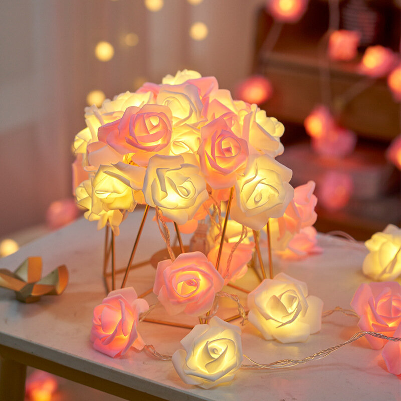 Sztuczna róża girlanda żarówkowa LED światła ślubne dekoracja urodzinowa dziewczynka Baby Shower dekoracje na walentynki