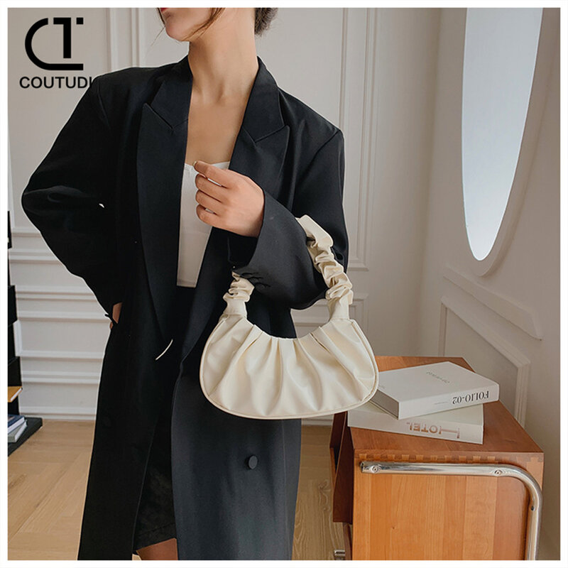 COUTUDI-Bolso de mano plisado para mujer, bolsa de hombro de PU con diseño de nube, para ocio, axila, compras, Hobo