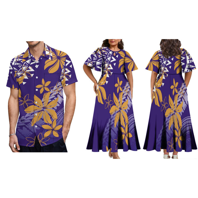 2024 nuovo arrivo polinesiano Hawaii Tribal abito lungo plissettato mezza manica girocollo Fit Flare Ladies Dress