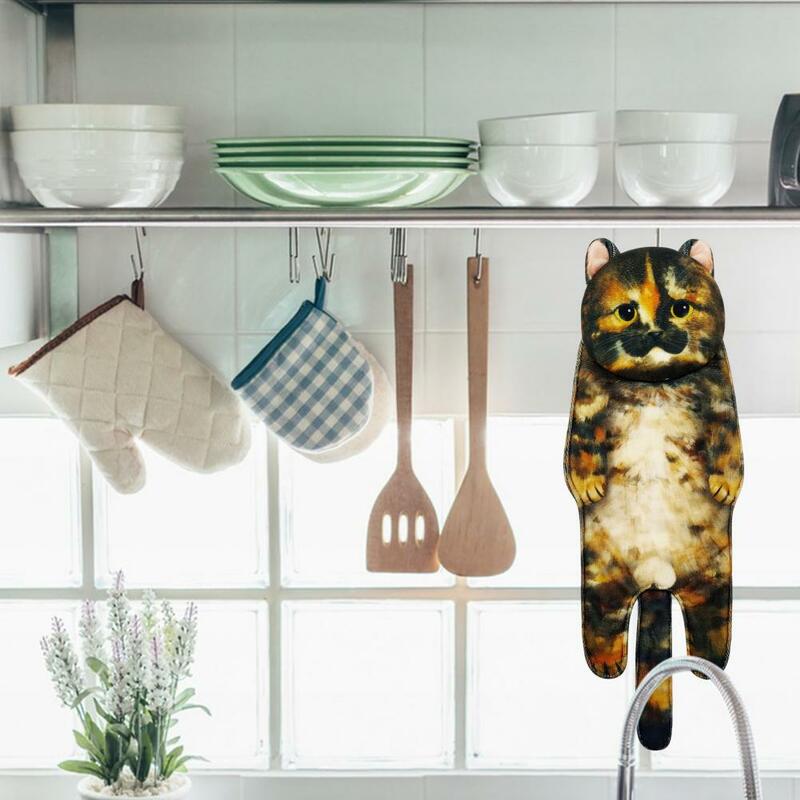 부드러운 고양이 테마 수건, 부드러운 흡수성 만화 고양이 모양 핸드 타올, 주방 욕실용 사랑스러운 걸이식