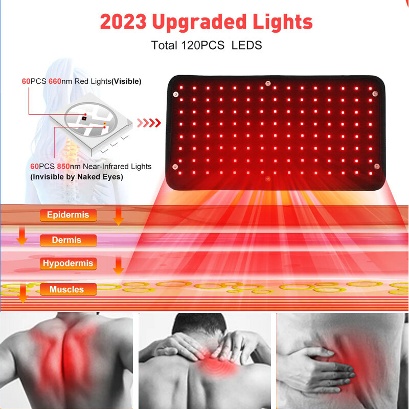 LED 적색광 치료 벨트, 근적외선 치료 장치 패드, 60-120LED, 적색 건강 허리 셰이퍼 벨트, 660nm, 850nm