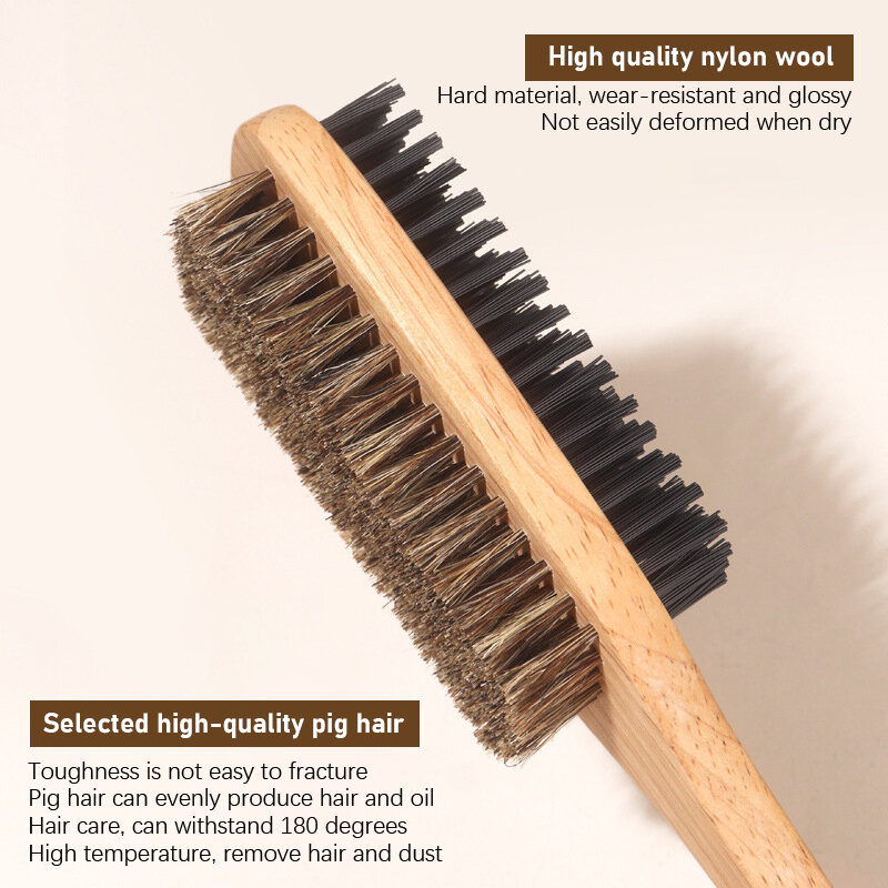 Household Use Men Boar Bristle Hair Brush Natural Beech Wooden Wave Brushes Beard Hairbrush Dual-Purpose Double-Sided Beard