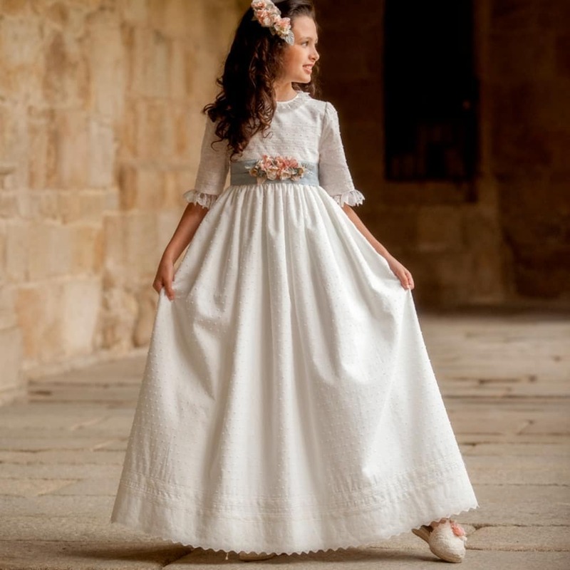 FATAPAESE pierwsza komunia sukienka dla dziecka Vintage koronka księżniczki kwiatowy wstążka pas Bridemini druhna ślubna bawełniana suknia