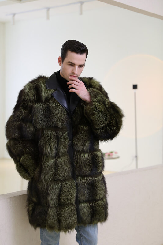 Зимняя мужская куртка из натурального меха, пальто из натурального Лисьего меха, стандартное пальто-бомбер
