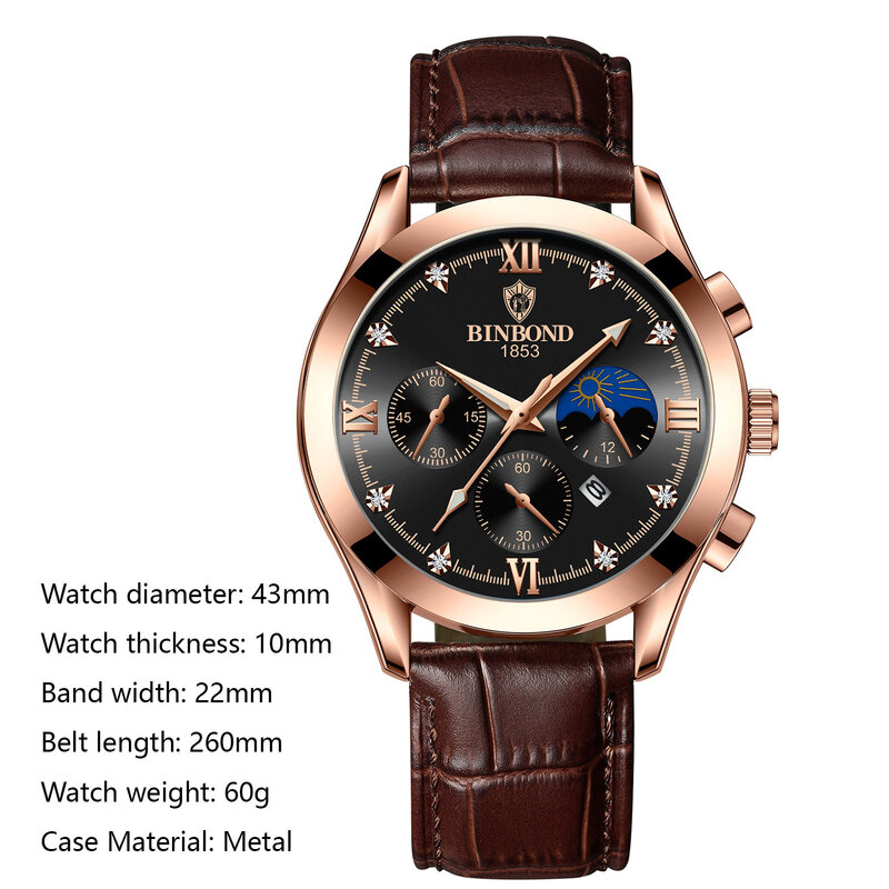 ヴィンテージ発光クォーツ時計、読みやすいダイヤル、作業およびオフィス用のダイヤモンドカレンダー腕時計