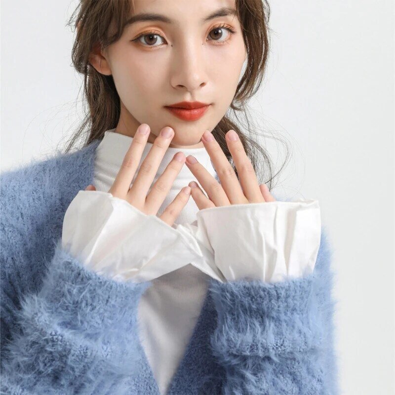 스웨터 장식 프릴 소매 소녀 가짜 주름 손목 커프스, 여성용 드레스 화이트 컬러 코트 셔츠 커프스 액세서리