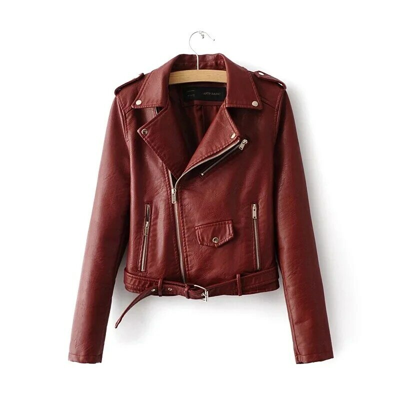 New Arrival 2024 brand Winter Autumn Motorcycle leather jackets yellow women coat slim PU Leather